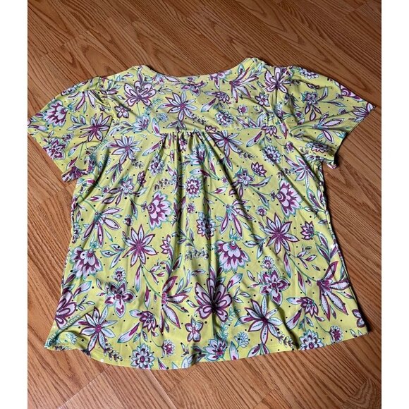 Emily Daniels Floral Button-Down Short Sleeve Tie-Front Top XL Rayon Yellow - Picture 5 of 5
